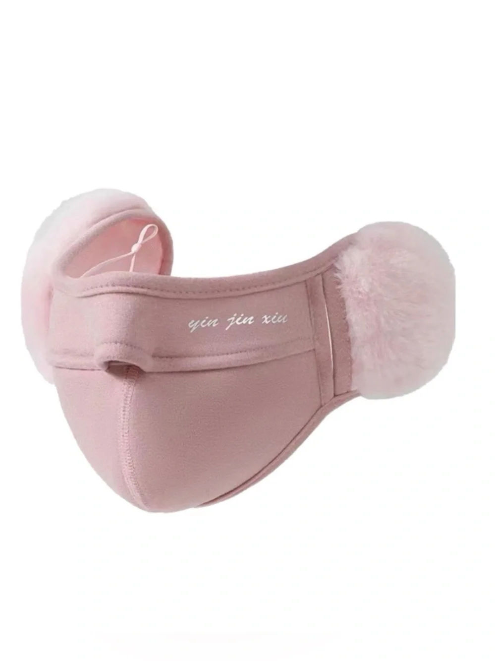 💞 New Pink Fleece Ear Warmer Face Mask with Fur Ear Pads for Winter Sports